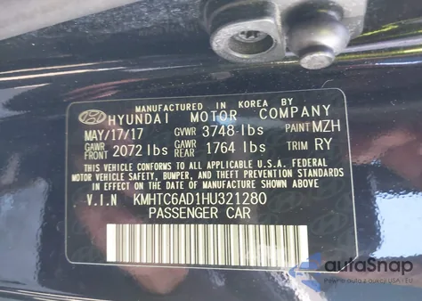 2017 Hyundai Veloster from USA, damaged, VIN KMHTC6AD1HU321280